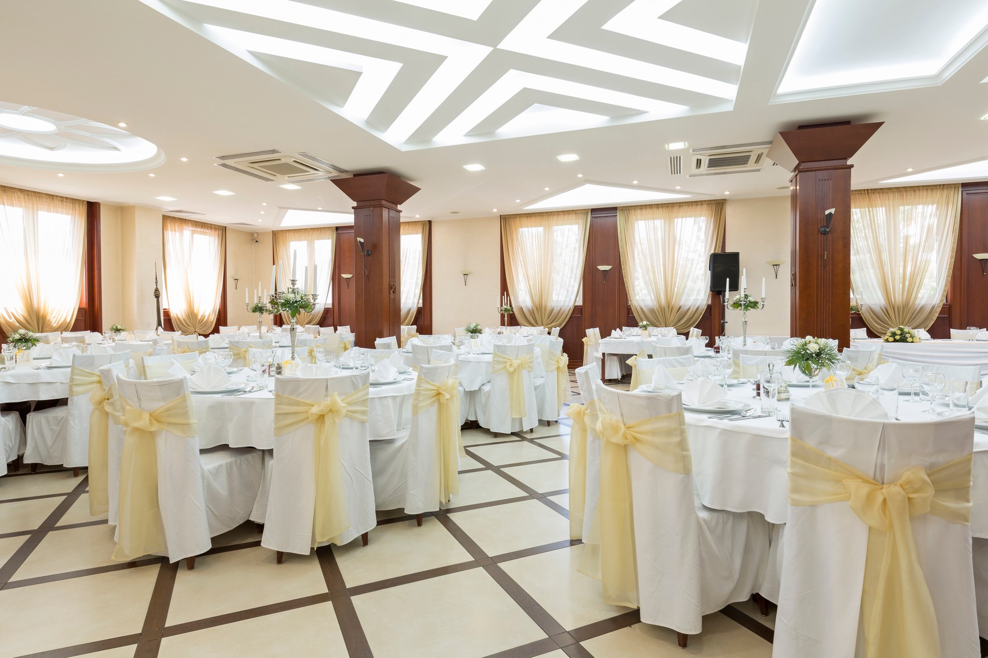 Wedding hall or other function facility set for fine dining